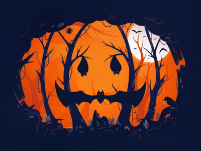 Pumpkin With Bats And Spiders GIF