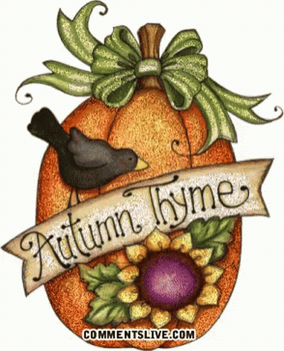 Pumpkin With Bird Saying Autumn Thyme GIF