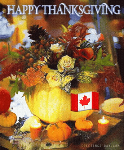 Pumpkin With Canadian Flag Saying Happy Thanksgiving GIF