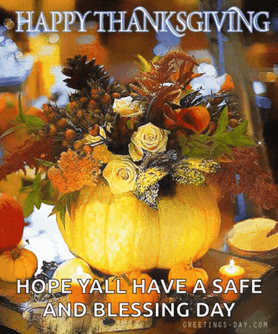 Pumpkin With Flowers And Candles Happy Thanksgiving GIF