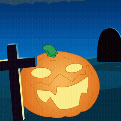 Pumpkin With Green Stem Next To Cross GIF