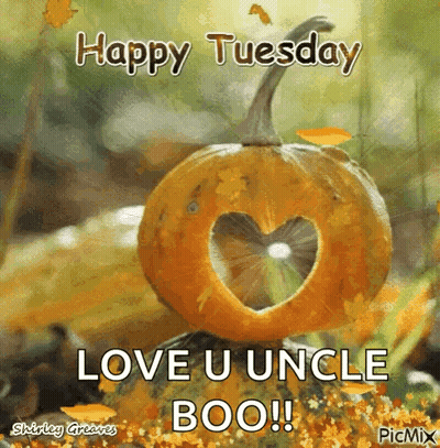 Pumpkin With Heart Cutout Saying Happy Tuesday Love U Uncle Boo GIF