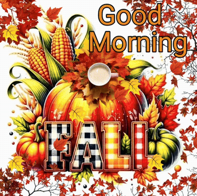 Pumpkin With Leaves and Coffee Saying Good Morning Fall