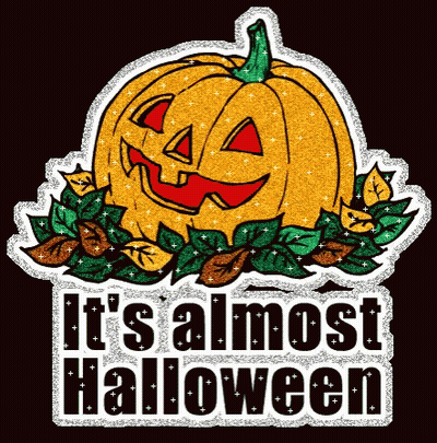 Pumpkin With Leaves Saying It's Almost Halloween GIF