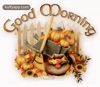 Pumpkins And Leaves Saying Good Morning GIF