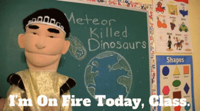 Puppet At Chalkboard Meteor Killed Dinosaurs GIF