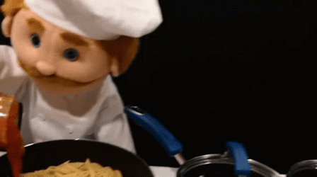 Puppet Cooking Penne Spaghetti GIF