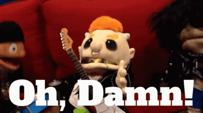 Puppet Holding Guitar Saying Oh Damn GIF