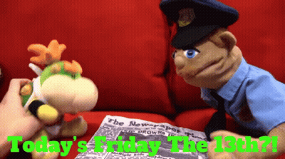 Puppet Holding Newspaper Saying Today's Friday The 13Th GIF