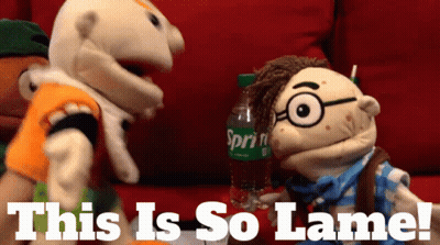 Puppet Holding Sprite Next To Puppet Saying This Is So Lame GIF