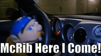 Puppet In Car Saying McRib Here I Come GIF