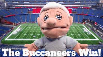Puppet In Front Of Football Field Saying The Buccaneers Win GIF