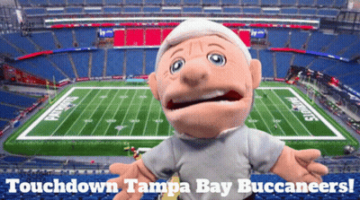 Puppet In Front Of Football Field Saying Touchdown Tampa Bay Buccaneers GIF