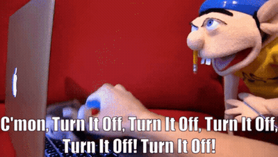 Puppet In Front Of Laptop Saying Turn It Off GIF