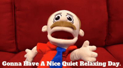 Puppet On Red Couch Gonna Have A Nice Quiet Relaxing Day GIF