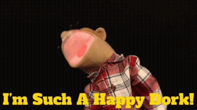 Puppet Says I'm Such A Happy Dork With Glasses And Plaid Shirt GIF
