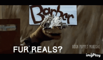 Puppet Shaving In Front Of Barber Sign GIF
