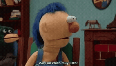 Puppet With Blue Hair Talking Spanish