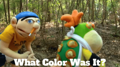 Puppet With Cigarette Next To Puppet Saying What Color Was It GIF