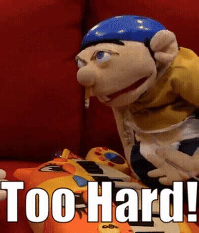 Puppet With Cigarette Sitting On Couch Next To Toy Saying Too-Hard GIF