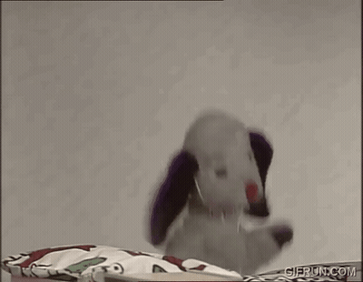 Puppet With Purple Ears And Red Nose GIF