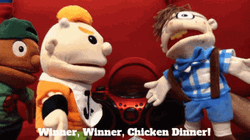 Puppets Celebrate Winner Winner Chicken Dinner GIF