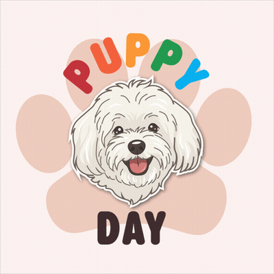 Puppy Day Sticker With White Dog And Hearts GIF