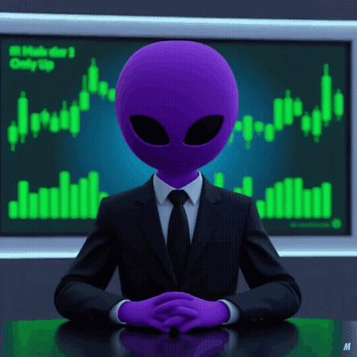 Purple Alien In Suit At Desk Saying Daily Up GIF