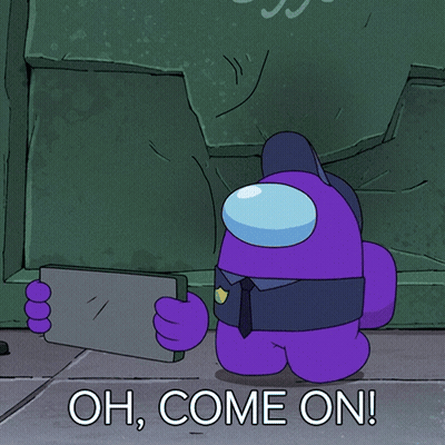 Purple Among Us Character Holding Paper Saying Oh Come On GIF
