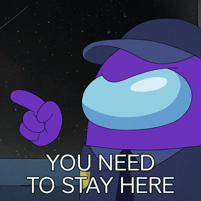 Purple Among Us Character Pointing You Need To Stay Here GIF
