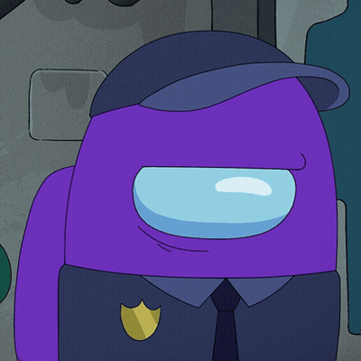 Purple Among Us Character With Blue Hat And Tie GIF