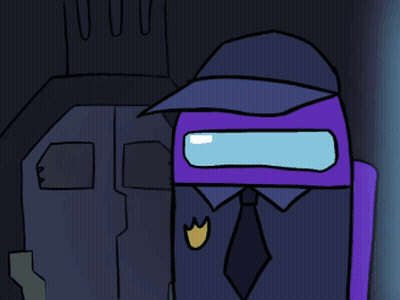 Purple Among Us Character With Hat And Tie GIF