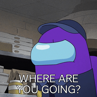 Purple Among Us Character With Hat Saying Where Are You Going GIF