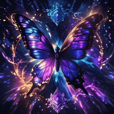 Purple And Blue Butterfly Surrounded By Lights GIF