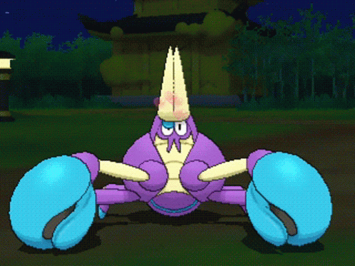 Purple And Blue Crab With Two Pink Hearts On Eyes GIF