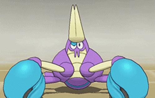 Purple And Blue Crab With Yellow Beak Standing On Table GIF