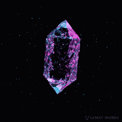 Purple And Blue Crystal Floating In Space With Lemat Works GIF