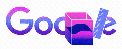 Purple And Blue Google Logo With Planets And Spheres GIF