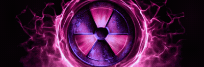 Purple And Blue Nuclear Symbol In Glowing Circle GIF