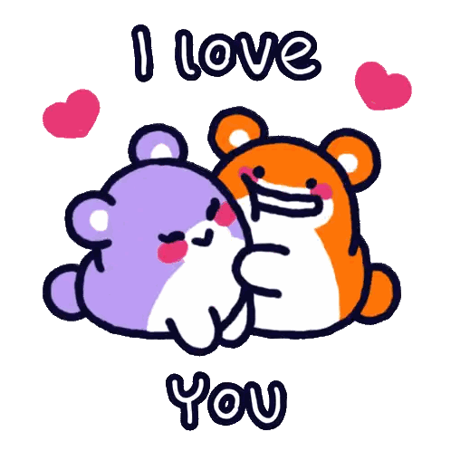 Purple And Orange Bear Hugging I Love You Sticker