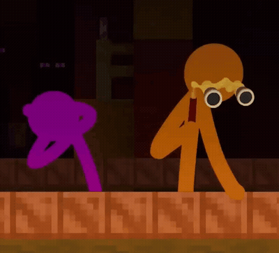 Purple And Orange Stick Figures Looking Through Binoculars GIF