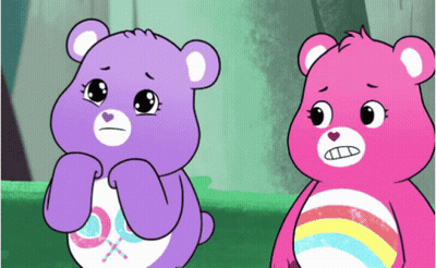 Purple And Pink Care Bears Looking GIF