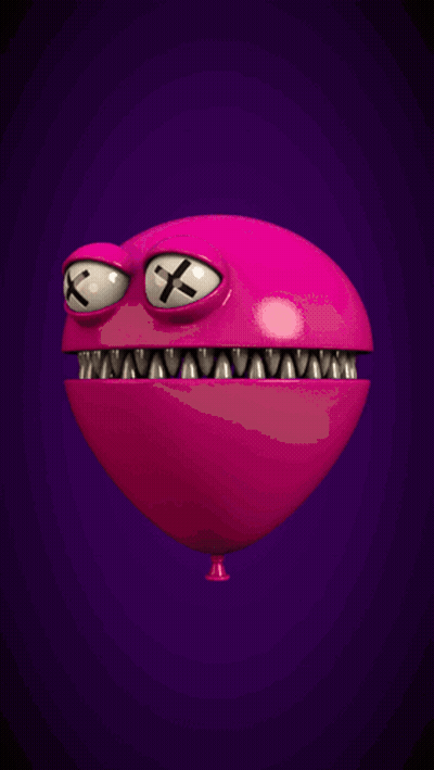 Purple And Pink Cartoon Character Crossed Eyes Sharp Teeth GIF