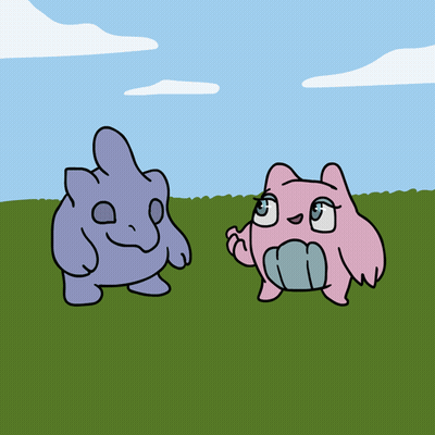 Purple And Pink Monsters Standing Together GIF