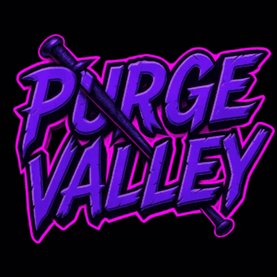 Purple and Pink Purge Valley Logo With Baseball Bat