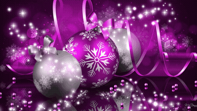 Purple And Silver Christmas Ornaments With Snowflakes On Them On A Purple Background GIF