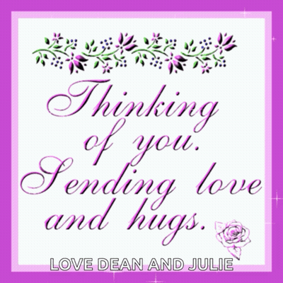 Purple And White Greeting Card Thinking Of You Sending Love And Hugs GIF
