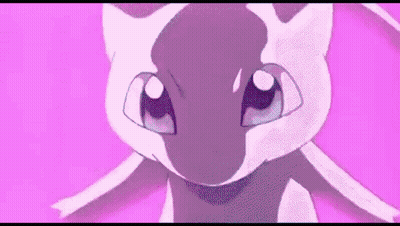Purple And White Pokemon Looking At Camera On Pink Background GIF