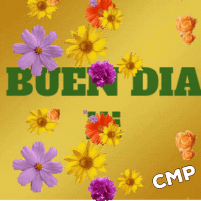Purple And Yellow Flowers Saying Buen Dia GIF