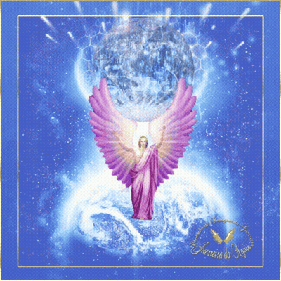 Purple Angel Holding Blue Globe Saying Guerrera De Aqui GIF
